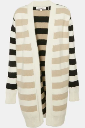 Diane von Furstenberg /Black Striped Angora Wool Long Cardigan S