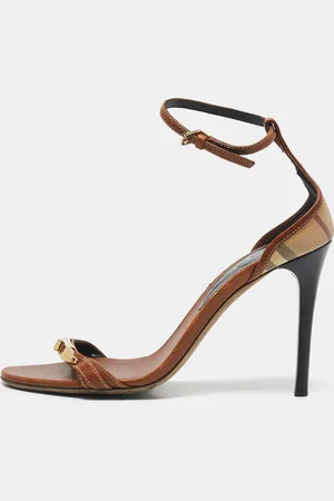 Burberry /Beige House Check Canvas And Leather Ankle Strap Sandals Size 38