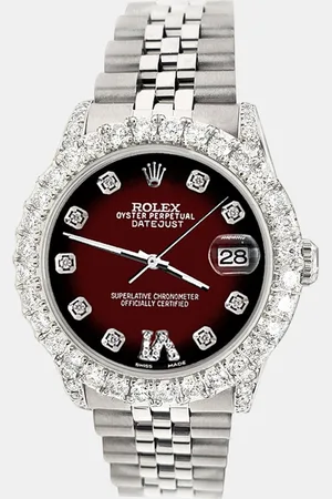 Rolex Custom Maroon Vignette 2.95ct Diamond Stainless Steel Datejust Automatic Women