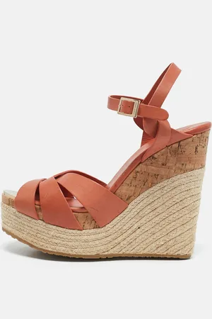 Jimmy Choo Rust Leather Cork Platform Espadrille Wedge Sandals Size 40.5