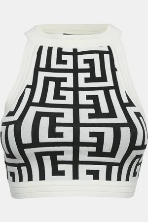 Balmain White/ Monogram Knit Sleeveless Crop Top S
