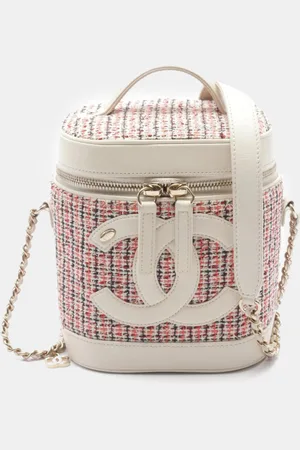 CHANEL White Fabric And Leather Vanity Shoulder Bag