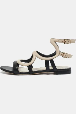 Sergio Rossi /Black Leather Ankle Strap Flat Sandals Size 39