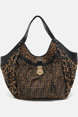 Fendi /Black Zucca and Leopard Print Canvas Large Chef Tote