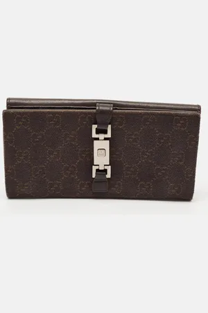 Gucci Dark GG Canvas and Leather Jackie Bardot Continental Wallet