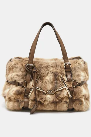 Gucci /Brown Leather and Rabbit Fur 85th Anniversary Handle Bag
