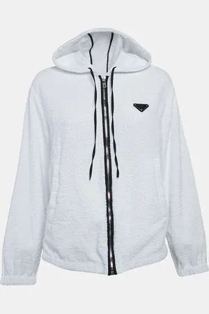 Prada Terry Cotton Triangle Metal Logo Hooded Jacket S