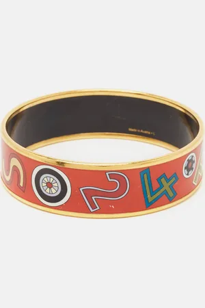 Hermès Tohu Bohu Printed Enamel Plated Wide Bangle Bracelet