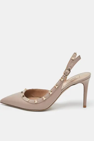 VALENTINO Dusty Leather Rockstud Slingback Pointed Toe Pumps Size 39.5