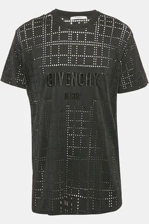 Givenchy Logo Embroidery Perforated Cotton Crew Neck T-Shirt L