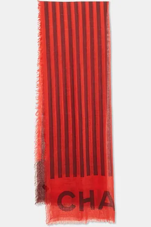 CHANEL Red Stripe Cashmere Stole