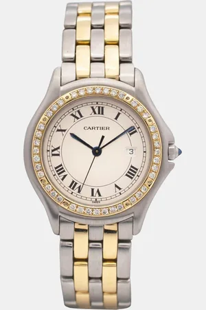 Cartier Customised Ivory 5CT Diamond 18K Yellow Gold Cougar 187904 Quartz Women