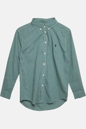 Ralph Lauren Kids Evergreen/White Gingham Cotton Long Sleeve Shirt XL (18-20)