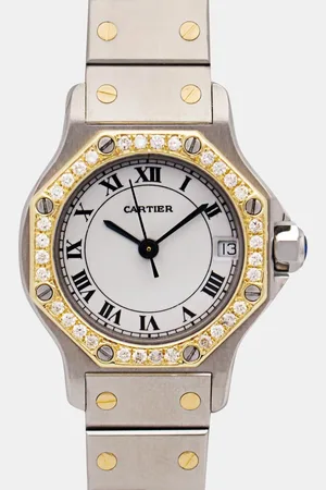Cartier Customised 0.50CT Diamond Stainless Steel Santos Octagon 187903 Quartz Women