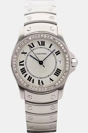 Cartier Customised 1.75CT Diamond Stainless Steel Santos Ronde 1920 Automatic Women