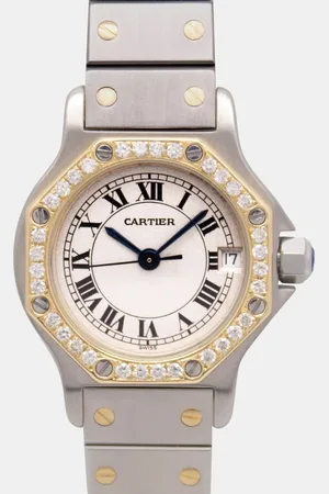 Cartier Customised 0.50CT Diamond 18K Yellow Gold Santos Octagon 187903 Quartz Women