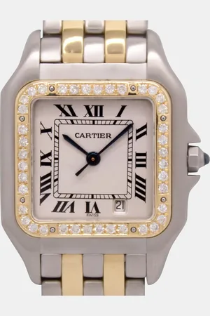 Cartier Customised White 50CT Diamond Stainless Steel Panthere 110000R Quartz Women