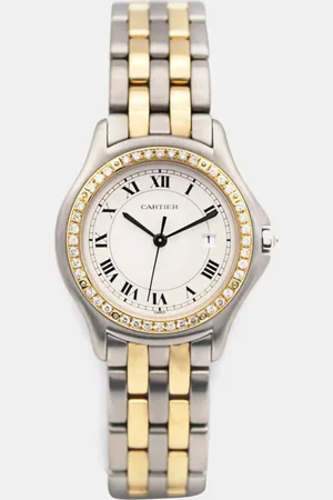 Cartier Customised Ivory 5CT Diamond 18K Yellow Gold Cougar 187904 Quartz Women