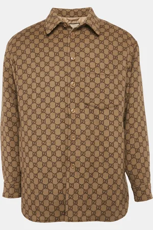 Gucci Camel Brushed GG Flannel Wool Button Front Jacket S