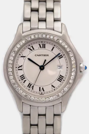 Cartier Customised White 0.75CT Diamond Stainless Steel Cougar 987904 Quartz Women