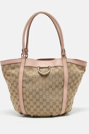 Gucci Light /Beige GG Canvas and Leather D Ring Tote