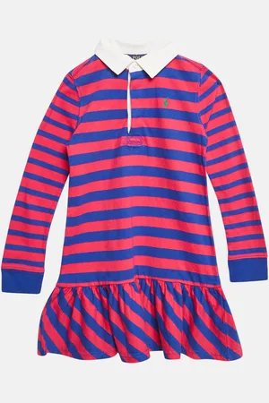 Ralph Lauren / Pink Striped Jersey Pleated Polo Dress 6 Yrs