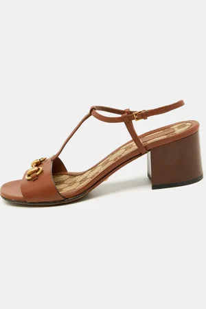 Gucci Leather Horsebit Detail T-Strap Sandals Size 39