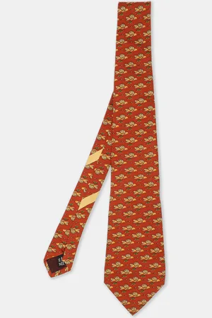 Salvatore Ferragamo /Yellow Lion Print Motif Silk Tie
