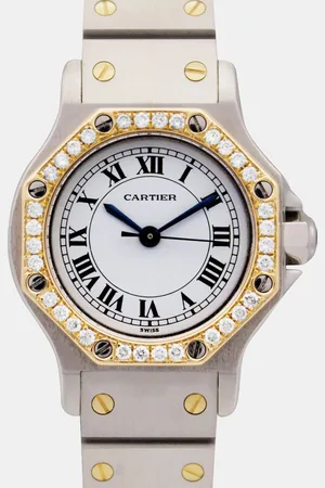 Cartier Customised White 50CT Diamond Stainless Steel Santos Octagon 0907 Women
