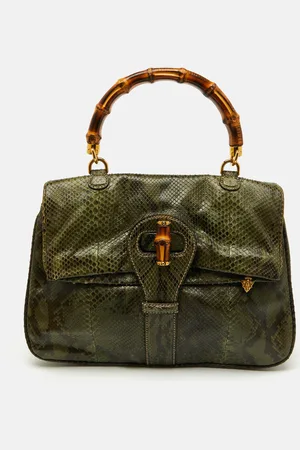 Gucci Python Heritage Foldover Bamboo Top Handle Bag