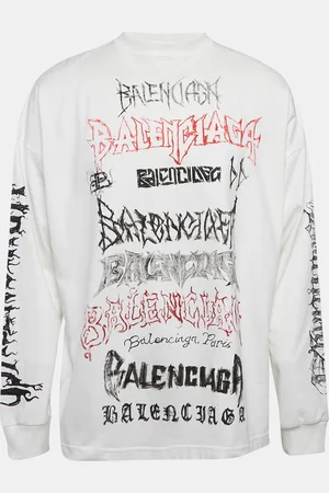 Balenciaga Logo Print Cotton Full Sleeve Crew Neck T-Shirt L