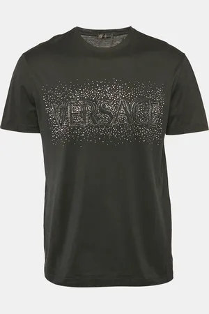 VERSACE Logo Studded Cotton Crew Neck T-Shirt L