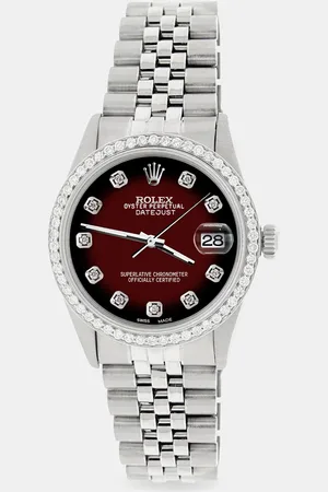 Rolex Custom Maroon Vignette 1.1CT Diamond Stainless Steel Datejust Automatic Men