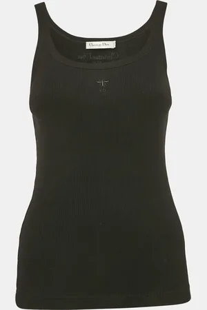 Dior Logo Embroidery Cotton Rib Knit Tank Top S