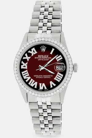 Rolex Custom Maroon Vignette Diamond Stainless Steel Datejust Automatic Men