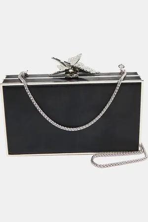 SOPHIA WEBSTER /Silver Satin Clara Butterfly Box Chain Clutch