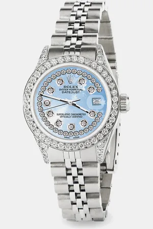 Rolex Custom Flower Diamond Stainless Steel Datejust Automatic Women