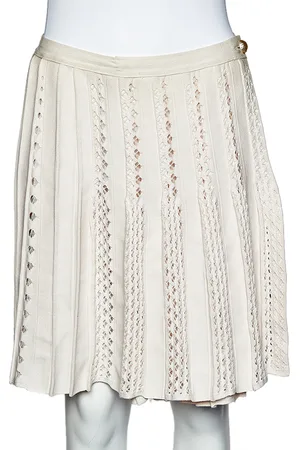 CHANEL Light Perforated Knit Faux Wrap Skirt S
