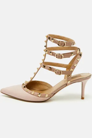 VALENTINO Blush Leather Rockstud Ankle Strap Pumps Size 40