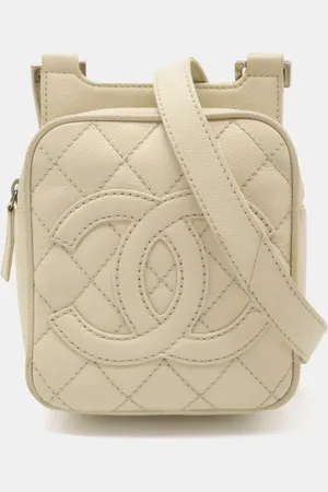 CHANEL Light Caviar Skin Leather Matelasse Coco Mark Pochette Bag