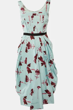 Prada Floral Printed Silk Satin Sleeveless Midi Dress S