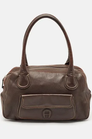 Aigner Dark Leather Front Pocket Satchel