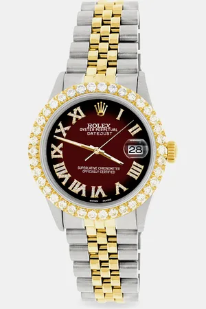 Rolex Custom Maroon Vignette 3.10CT Diamond 18K Yellow Gold Stainless Steel Datejust Automatic Men