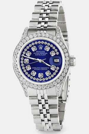 Rolex Custom Navy Diamond Stainless Steel Datejust Automatic Women