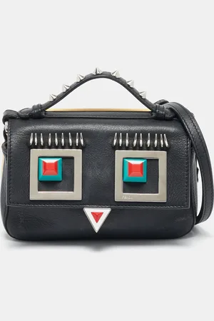 Fendi /Yellow Leather Hypnoteyes Double Micro Baguette Crossbody Bag