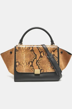 Céline /Black Python, Leather and Suede Medium Trapeze Top Handle Bag