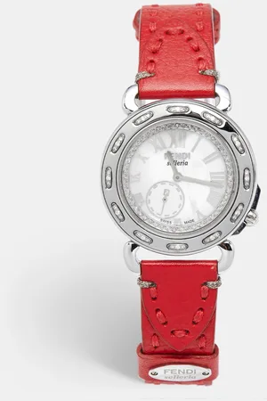 Fendi Mother of Pearl Diamond Stainless Steel Leather Selleria 8100M Women