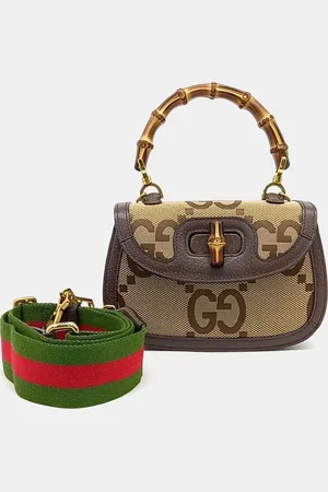 Gucci Brown Fabric Bamboo 1947 Small Top Handle Bag