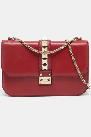 VALENTINO Leather Medium Glam Lock Chain Shoulder Bag