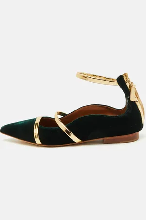 MALONE SOULIERS Dark /Gold Velvet and Leather Robyn Ballet Flats Size 35